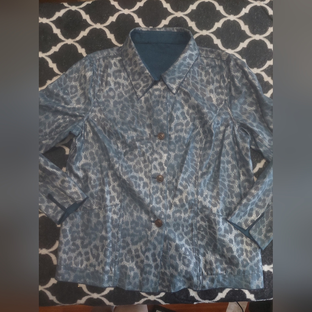 Blue Leopard Print Blazer